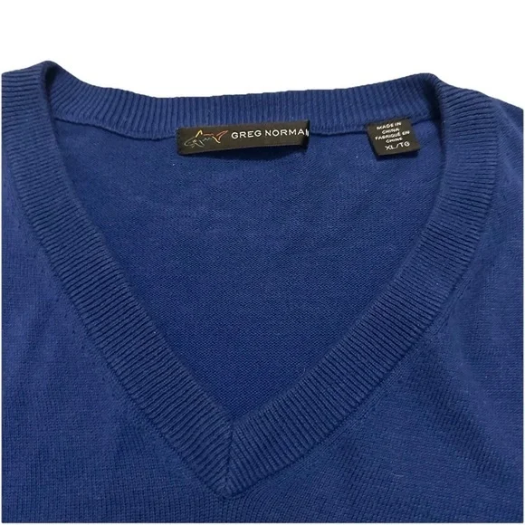 Greg Norman Golf Sweater Mens‎ XL Navy Blue V-Neck Natural Cotton Knit Pullover - Picture 3 of 4